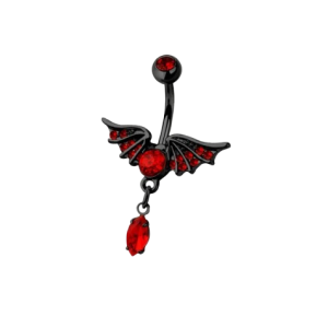 Anneau de nombril en acier chirurgical avec ailes et pierre rouge