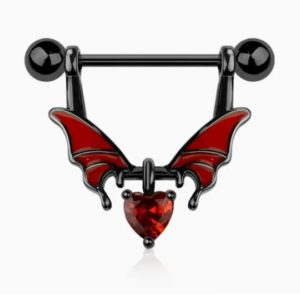 Piercing mamelon en forme de cœur et d’ailes en acier chirurgical